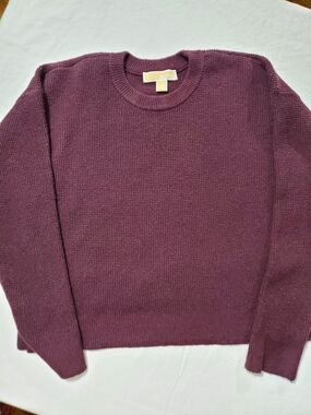 Michael Kors Ribbed Sweater Womens Medium Burgundy Plum Cropped Knit  Luxury